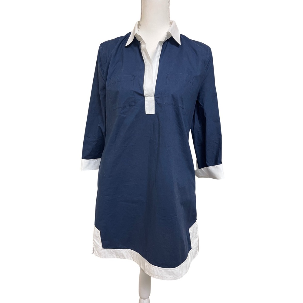 J CREW Navy Tunic Dress Shirtdress Shift 6 Preppy Hamptons Minimalist Office Mod